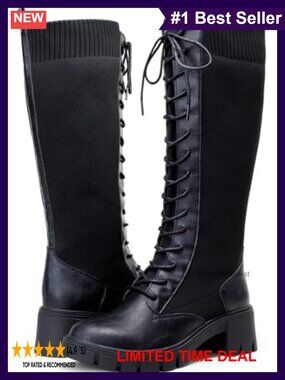 Lace Up Platform Chunky Heel Knee High Combat Boots